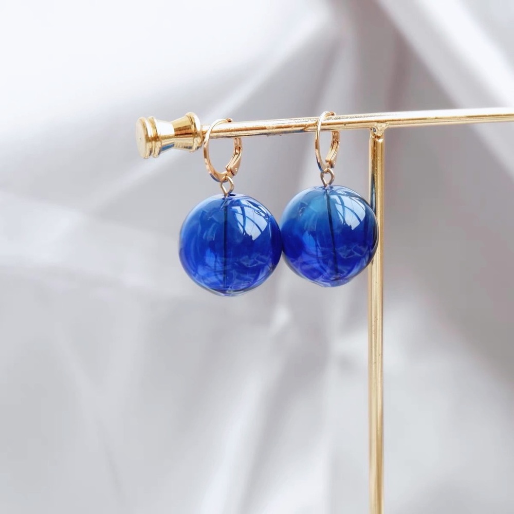 Sapphire blue glass bubble drop earrings